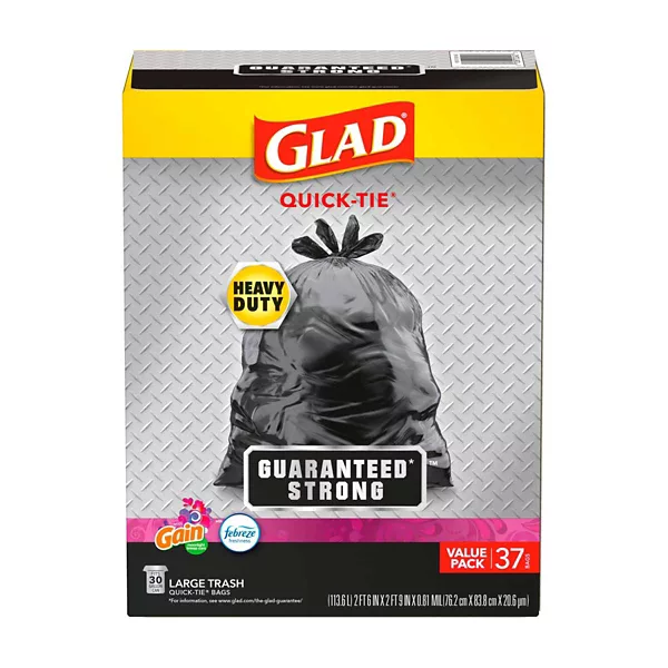 Glad Large Heavy Duty Quick-Tie Trash Bags - Gain + Febreze, 30 Gallon - 37 Count — Dollar General (SKU 27889601)