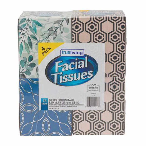 True Living Facial Tissues, 4 Cubes, 75 Tissues Per Box — 70% off during the remodel at Dollar General #1250