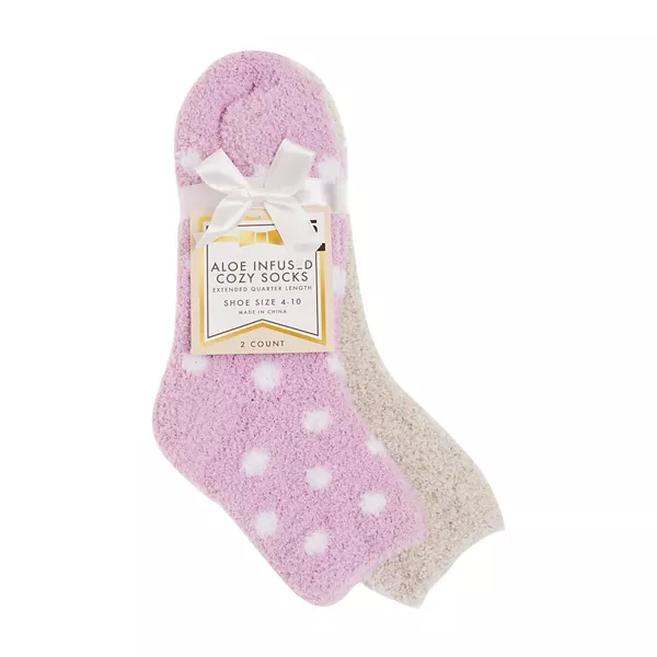 Aloe Infused Cozy Socks, Purple, 2 Pack — Dollar General penny item