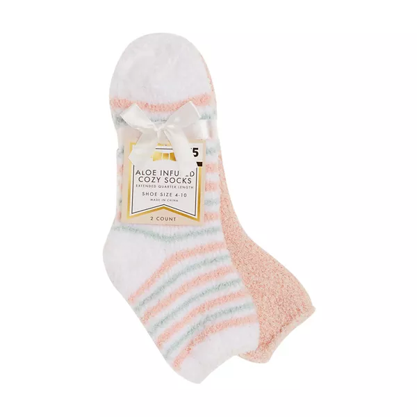 Aloe Infused Cozy Socks, White, 2 Count — Dollar General penny item