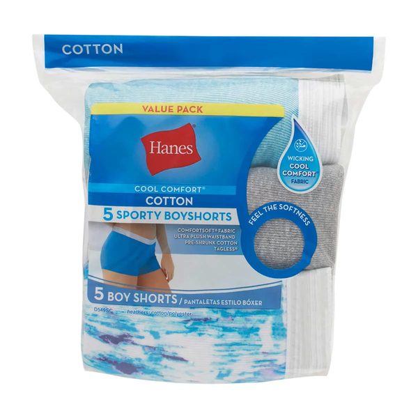 Hanes Assorted Ladies Cool Comfort Cotton Sporty Boyshorts, Large, 5 Pack — Dollar General (SKU 31355301)
