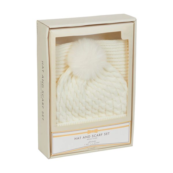 Soft Adult Hat and Scarf Set, White, 2 Count — Dollar General penny item