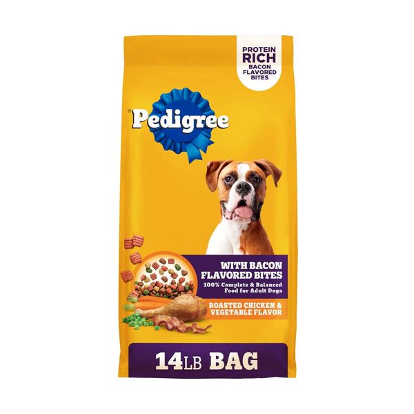 Pedigree Adult Dry Dog Food Roasted Chicken & Vegetable Flavor With Bacon Flavored Bites, 14 lb. Bag — Dollar General penny item