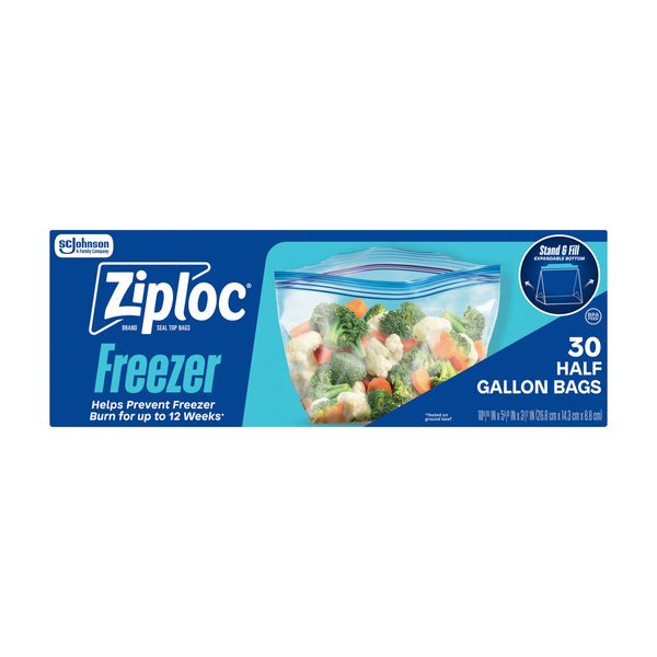 Ziploc® Brand Freezer Bags with Stay Open Design, Half Gallon, 30, Patented Stand-up Bottom, Easy to Fill Freezer Bag, Unloc a Free Set of Hands in the Kitchen, Microwave Safe, Bpa Free — Dollar General (SKU 40698801)