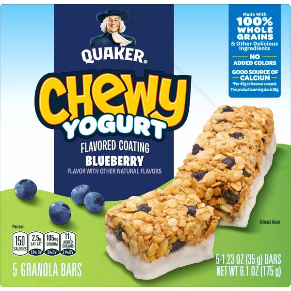 Quaker Chewy Yogurt Flavored Coating Granola Bars Blueberry 1.23 oz 5 Count — Dollar General penny item