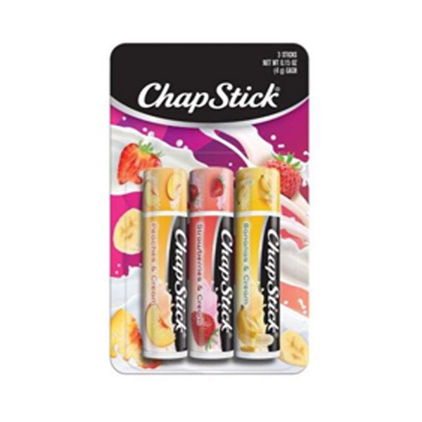 ChapStick Fruit & Cream Collection Season Flavored Lip Balm, (Peaches & Cream, Strawberries & Cream, Bananas & Cream Flavors), 3 Pack — Dollar General penny item