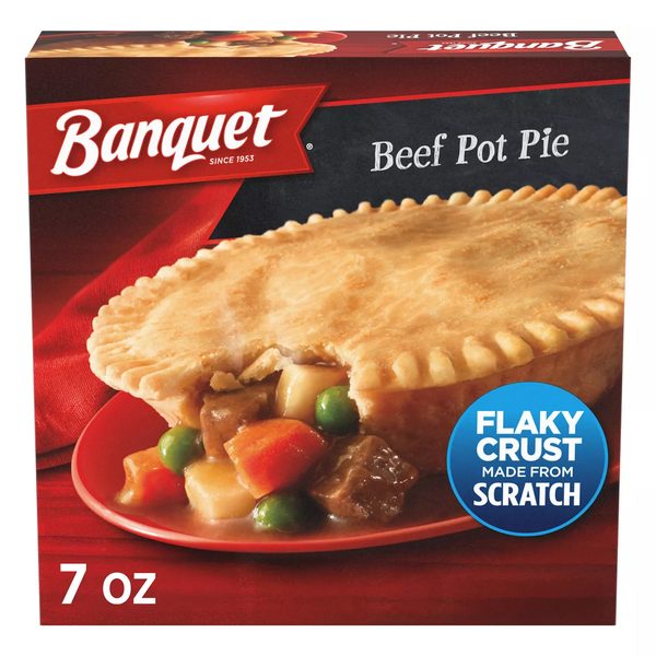 Banquet Beef Pot Pie, Frozen Meal, 7 oz. — 70% off during the remodel at Dollar General #13201