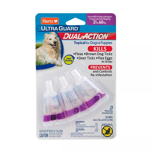 Hartz Ultra Guard Dual Action Topical for Dogs & Puppies, 31-60 lb, 3 Count — Dollar General (SKU 31718701)