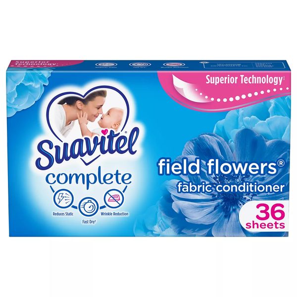 Suavitel Complete Dryer Sheets, Fabric Conditioner, Field Flowers Scent, 36 Sheets — 70% off during the remodel at Dollar General #10340