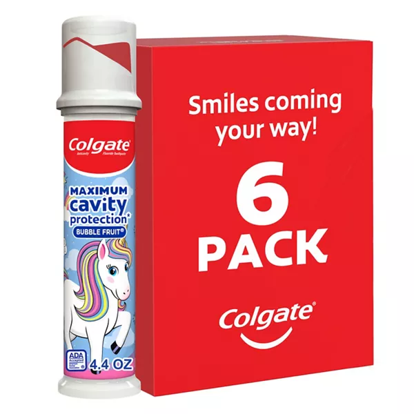Colgate Unicorn Kids Cavity Protection Toothpaste Pump with Fluoride, Ada Accepted, Ages 6+, Bubble Fruit, 4.4 ounces (6 Pack) — Dollar General penny item