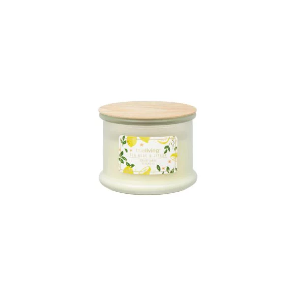 True Living Frosted Glass Scented Candle - Tea Rose & Citron, 15 oz — Dollar General penny item