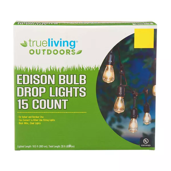Trueliving Outdoors Edison Bulb Drop Lights, 15 Count — Dollar General penny item