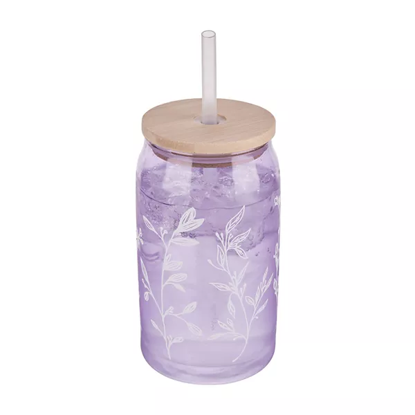 Decorative Glass Tumbler with Lid & Straw, Assorted — Dollar General penny item