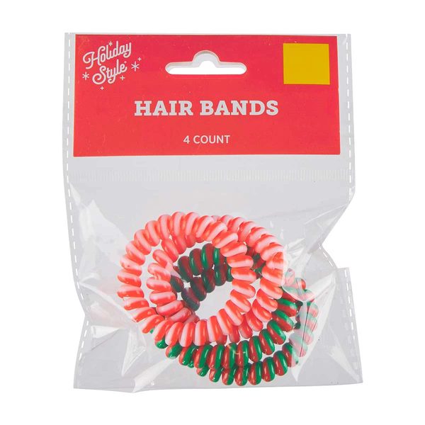 Holiday Style Spiral Hair Bands, 4 Count, Assorted — Dollar General penny item