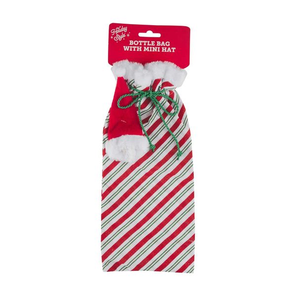 Fabric Bottle Bag with Christmas Hat, Assorted — Dollar General (SKU 38195001)