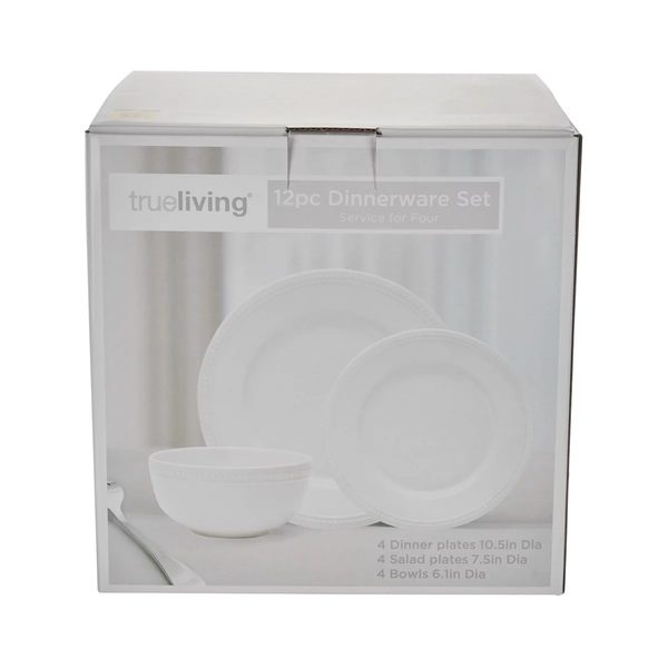 True Living Dinnerware Set, White, 12 Pieces — Dollar General (SKU 39146201)