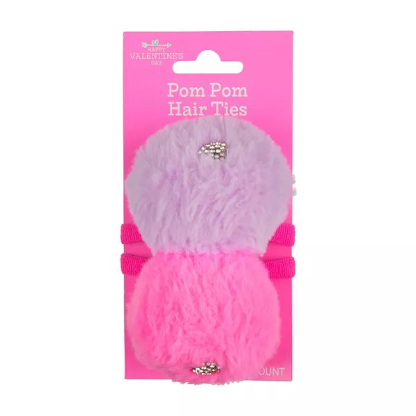 Happy Valentine's Day Pom Pom Hair Ties, 2 Count, Assorted — Dollar General penny item