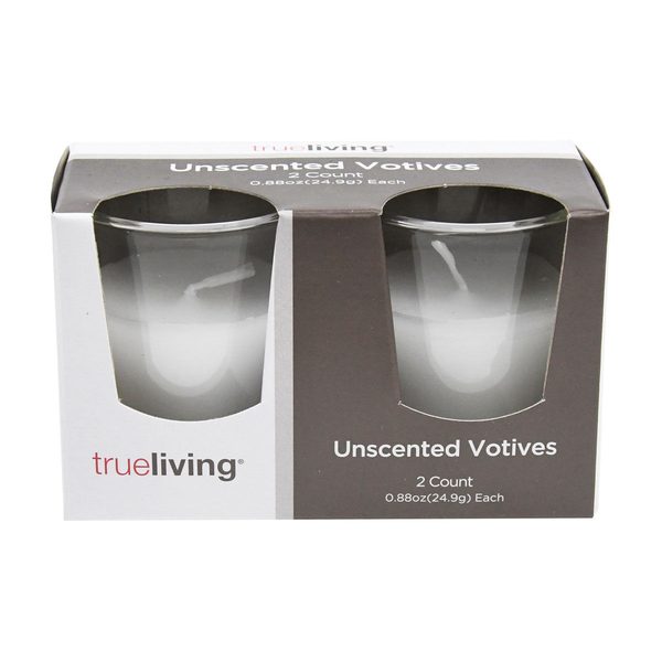 True Living Unscented White Votive Candles, 0.88 oz Each, 2 ct — 70% off during the remodel at Dollar General #8443