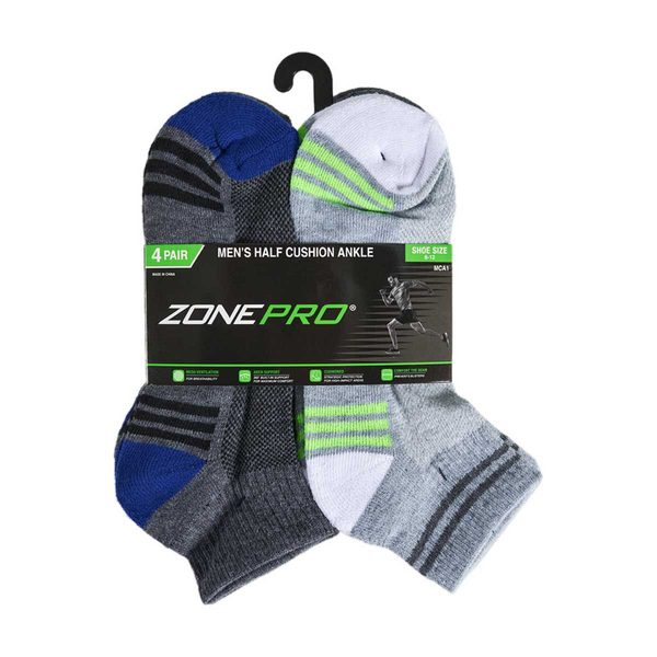 Zone Pro Men's Half Cushion Ankle Cut Socks, 4 ct, Assorted Colors — 70% off during the remodel at Dollar General #10340
