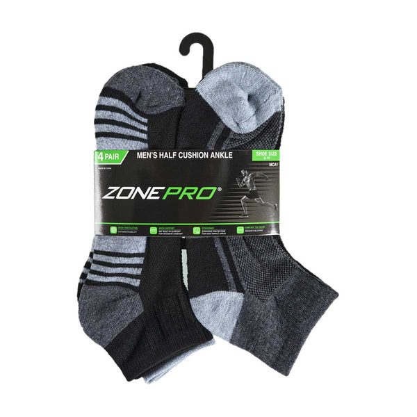 Zone Pro Men's Half Cushion Ankle Cut Socks, 4 ct, Assorted Patterns — 70% off during the remodel at Dollar General #10340