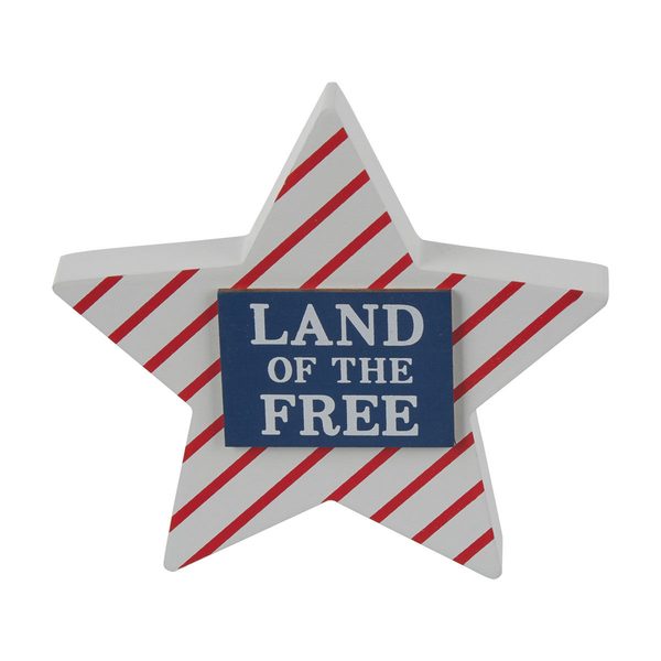 Patriotic White and Red Striped Star “Land of the Free” Decorative Word Block Décor — Dollar General