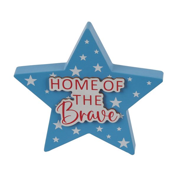 Patriotic Light Blue Star “Home of the Brave” Decorative Word Block Décor — Dollar General