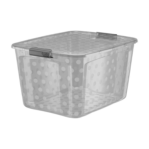 Bella Storage Solution 80 Quart Latching Lid Plastic Stacking Storage Container, Polka Dot Smoke Tint — Dollar General (SKU 24396101)