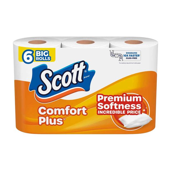 Scott ComfortPlus Toilet Paper, 6 Big Rolls, 187 Sheets per Roll, Septic-Safe, 1-Ply Toilet Tissue — 70% off during the remodel at Dollar General #20762