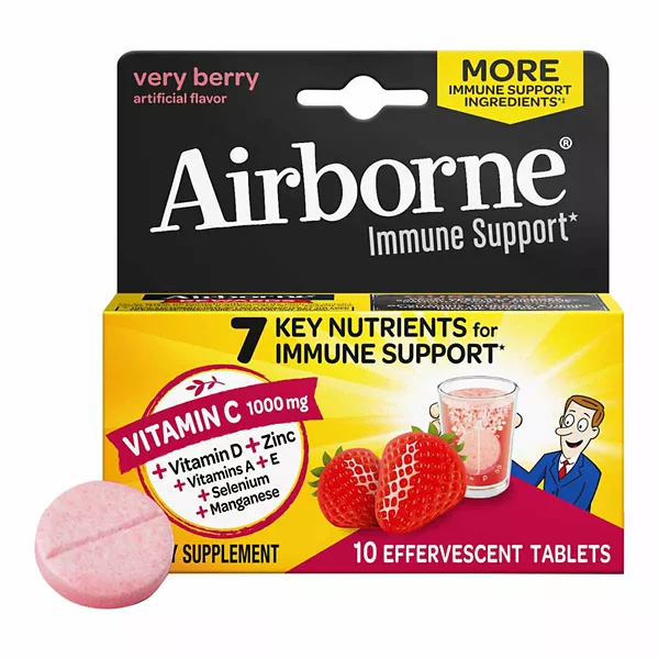 Airborne Immune Support Supplement Chewable Tablets, Very Berry Flavor, 10 Count — Dollar General (SKU 27306001)