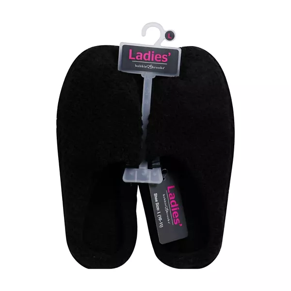 Bobbie Brooks Ladies’ Terry Clog Slippers, Black, Size L (10–11) — Dollar General penny item