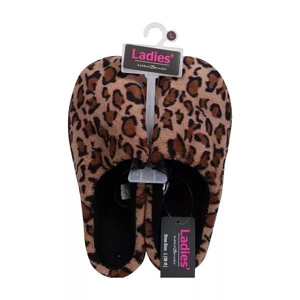 Bobbie Brooks Ladies’ Scuff Slippers, Leopard, Size L (10–11) — Dollar General penny item