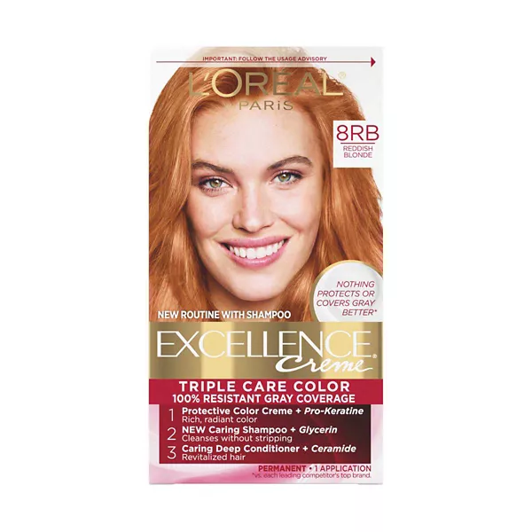 L'Oreal Paris Excellence Creme Permanent Triple Care Hair Color, 8RB Medium Reddish Blonde — Dollar General penny item