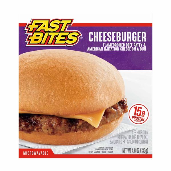 Fast Bites Flamebroiled Beef Cheeseburger, 4.6 oz — 70% off during the remodel at Dollar General #13201