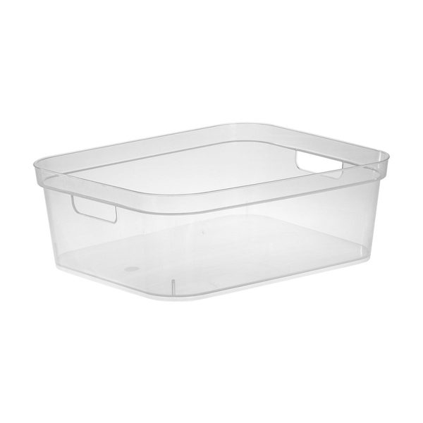 Clear Storage Bin, Short, 15" L x 12¼" W x 5¼" H — 70% off during the remodel at Dollar General #20186