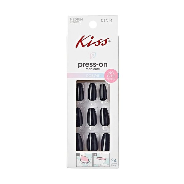 Kiss Solid Color Medium Coffin Press-On Nails - Black, 24 Count — Dollar General penny item