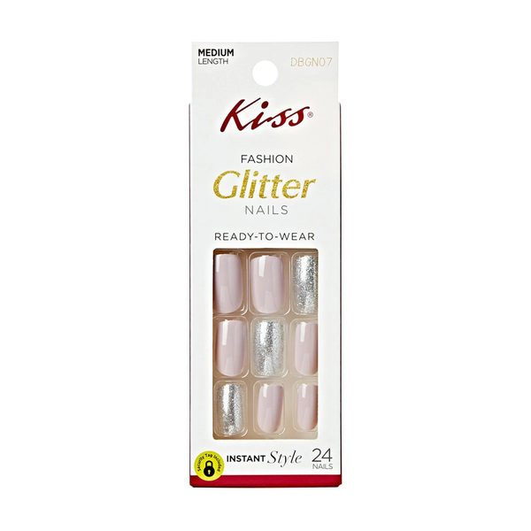 Kiss Ready-To-Wear Gel Look Instant Style Fashion Glitter Nails - Medium Length, 24 Count — Dollar General penny item
