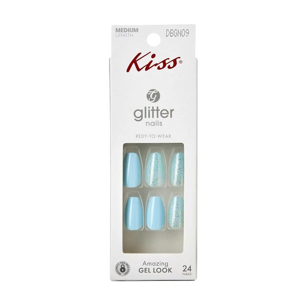 Kiss Ready-To-Wear Gel Look Instant Style Fashion Glitter Nails - Medium Length, 24 Count — Dollar General penny item