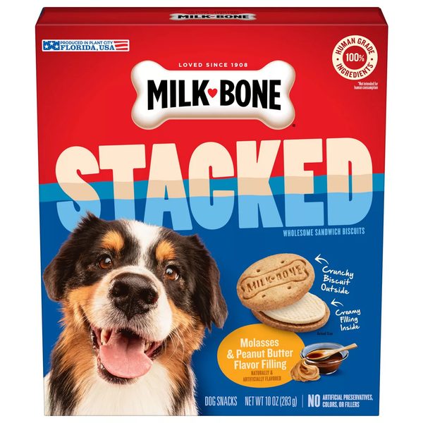 Milk-Bone Stacked Dog Biscuits, Molasses & Peanut Butter Flavor, Naturally & Artificially Flavored, 10 oz — Dollar General (SKU 34552301)