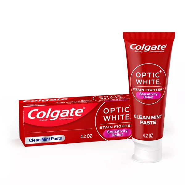 Colgate Optic White Stain Fighter Sensitivity Relief Whitening Toothpaste, Clean Mint Paste, 4.2 oz — Dollar General penny item