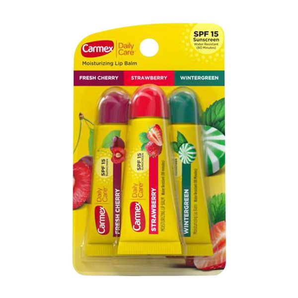Carmex Daily Care Moisturizing Lip Balm Tube Fresh Cherry, Strawberry and Wintergreen 3 Pack — Dollar General penny item