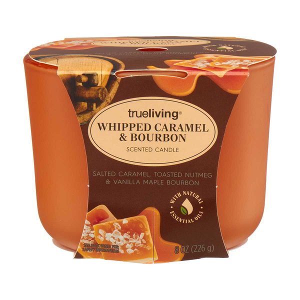 True Living Scented Candle, Whipped Caramel & Bourbon, 8 oz — 70% off during the remodel at Dollar General #10340