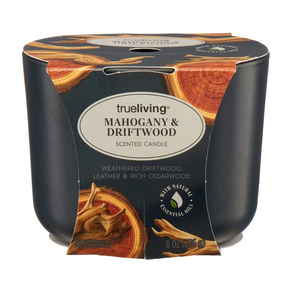 True Living Scented Candle, Mahogany & Driftwood, 8 oz — 70% off during the remodel at Dollar General #10340