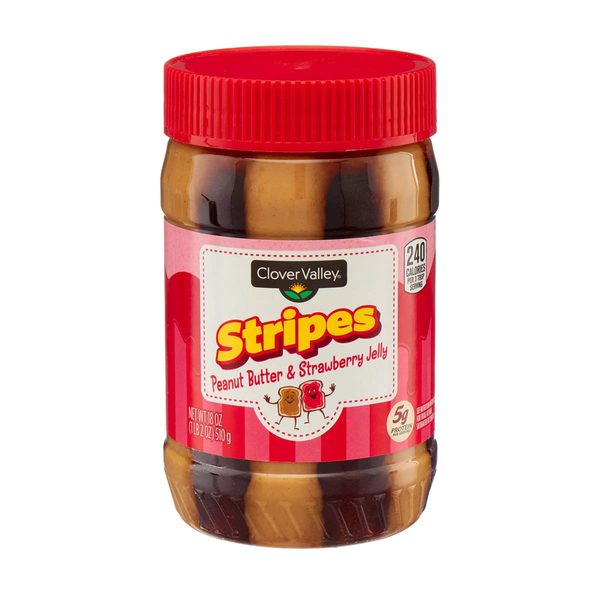Clover Valley Stripes Peanut Butter & Strawberry Jelly, 18 oz — 70% off during the remodel at Dollar General #631