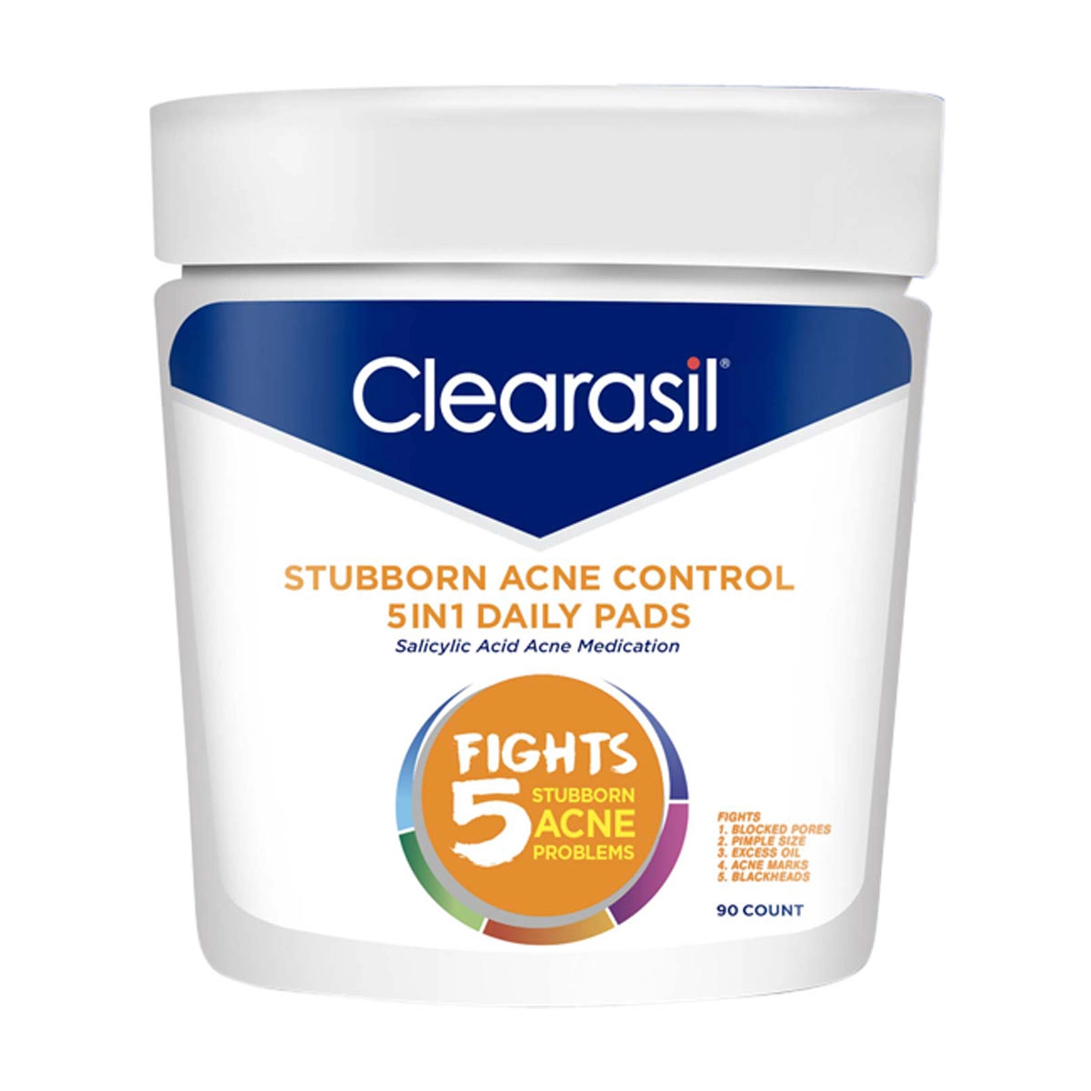 Clearasil Stubborn Acne Control 5in1 Daily Facial Cleansing Pads, with Salicylic Acid Acne Treatment Medicine, 90 Count — pOpshelf penny item