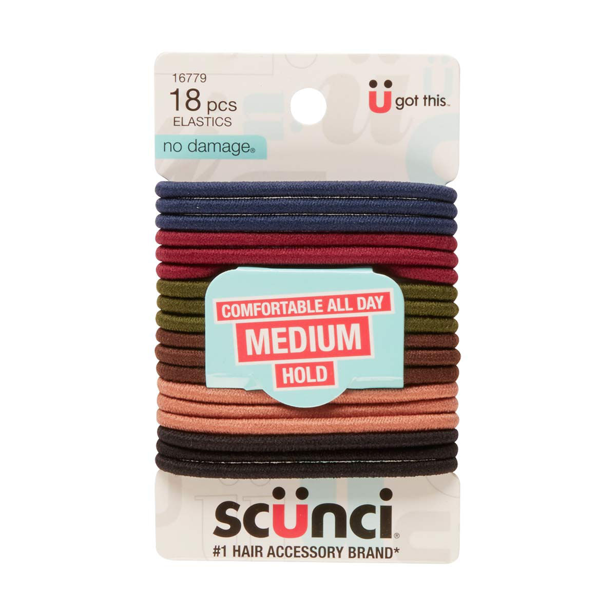 Scunci No Damage Medium Hold Hair Elastics with Ring, 18 Count — pOpshelf penny item
