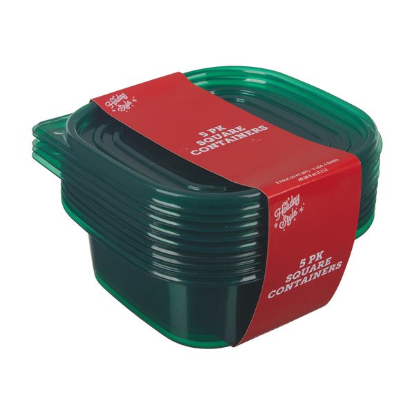 Holiday Style Square Food Storage Containers, 5 Count, Assorted — pOpshelf (SKU 41443201)