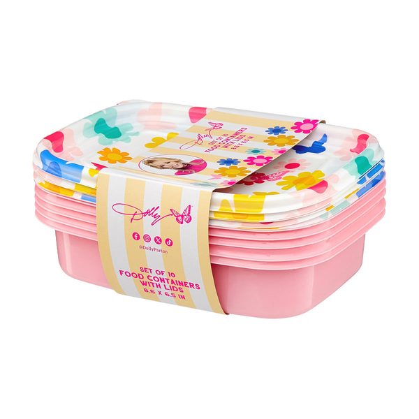 Dolly Parton Summer Food Containers with Floral Printed Lids, Set of 5, 4 Assorted Designs — pOpshelf